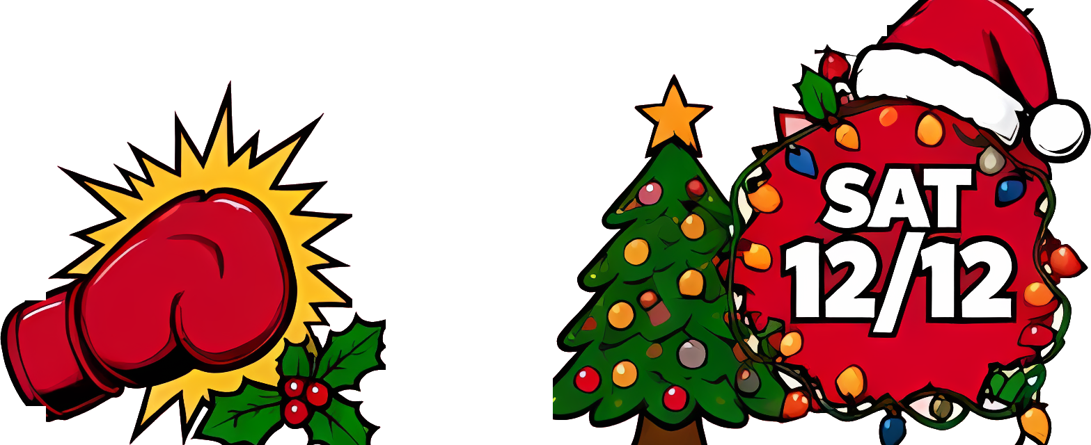 Boxing glove, Christmas tree, and Santa-hat ornament